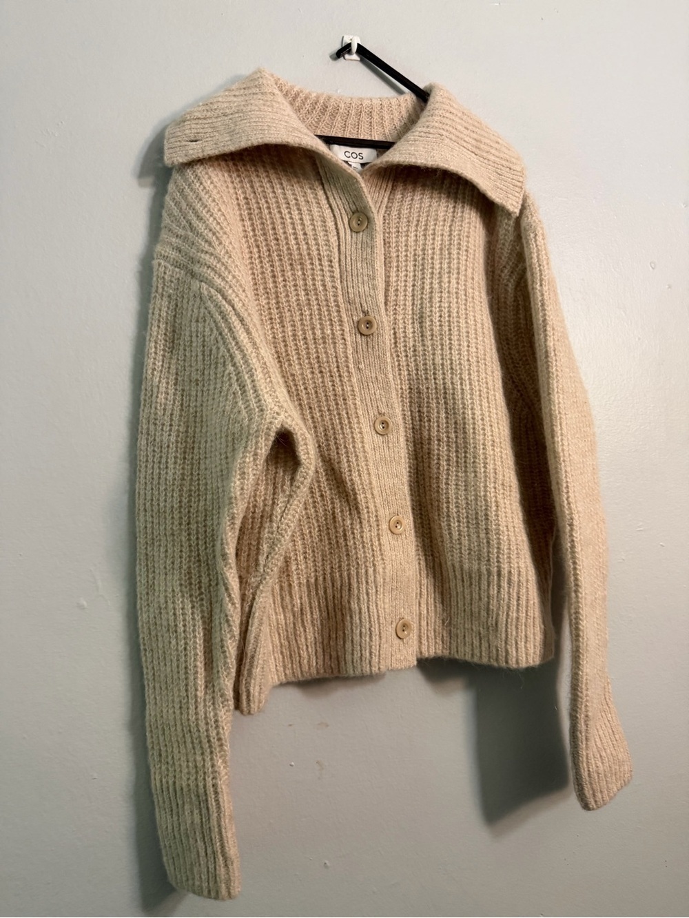Cos Spread Collar Wool Alpaca Blend Cardigan In Beige - Picture 2 of 7